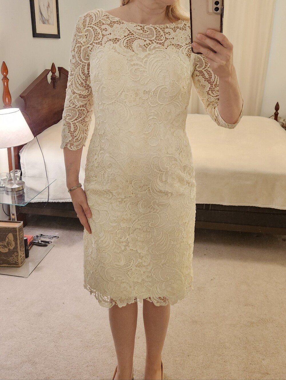 Lace Sheath Dress with Three-Quarter Sleeves